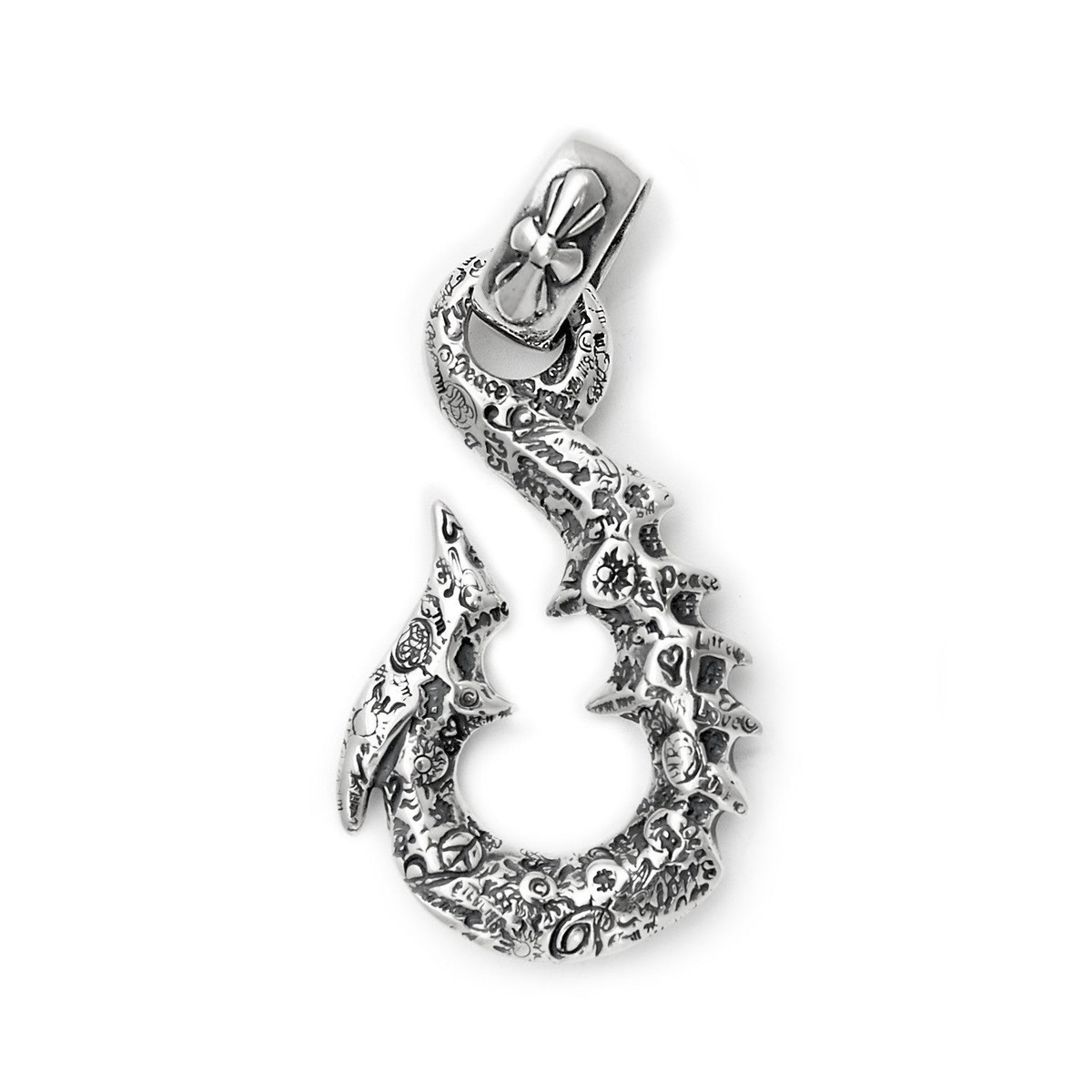 X-Large Graffiti Fish Hook Pendant with Immortal Cross Bail