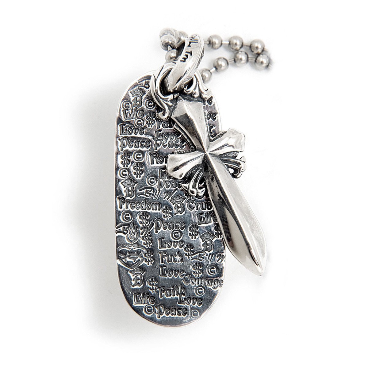 Oval Graffiti with Saber Cross Dog Tag and Ball Chain