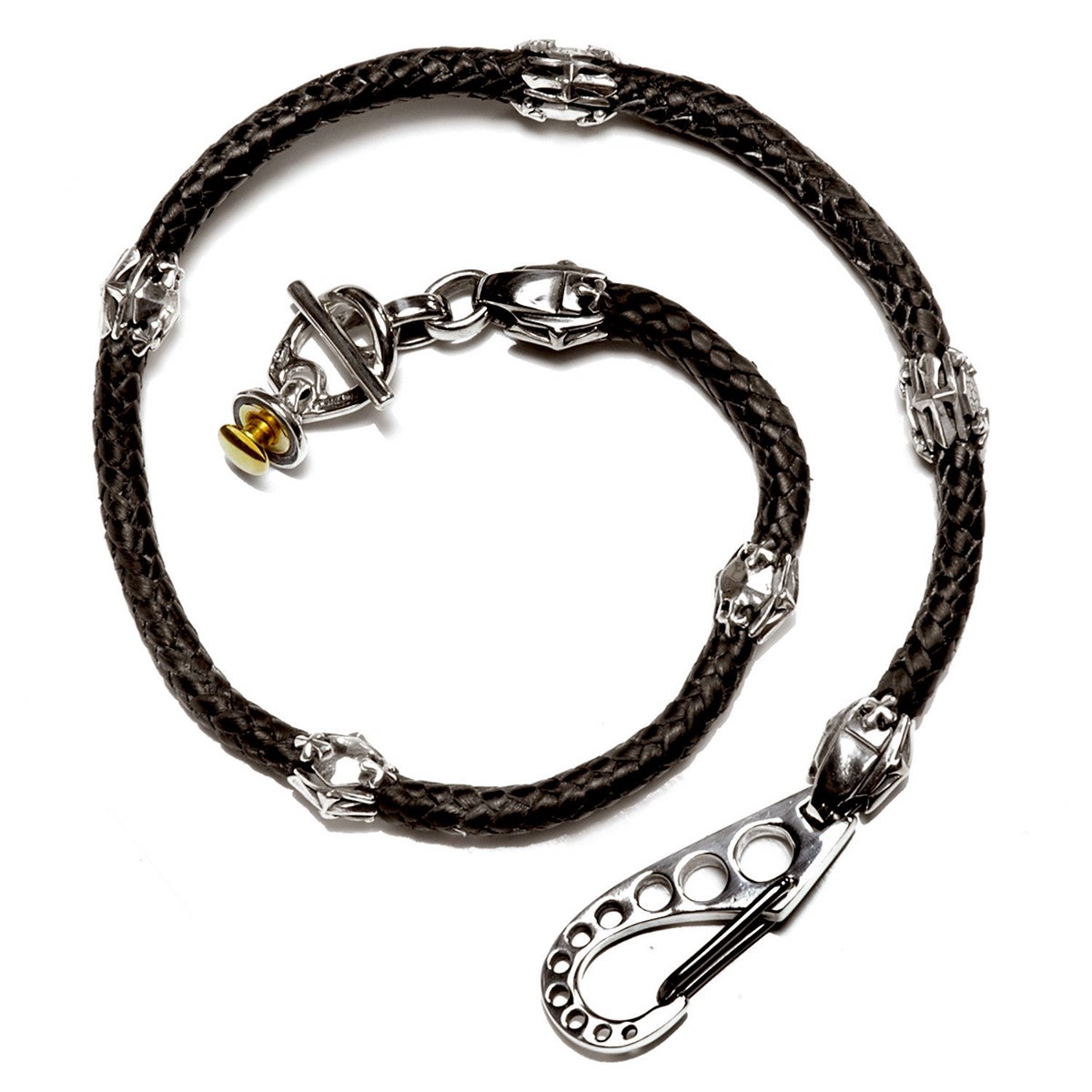 Leather Braided Wallet Chain with Cross Beads