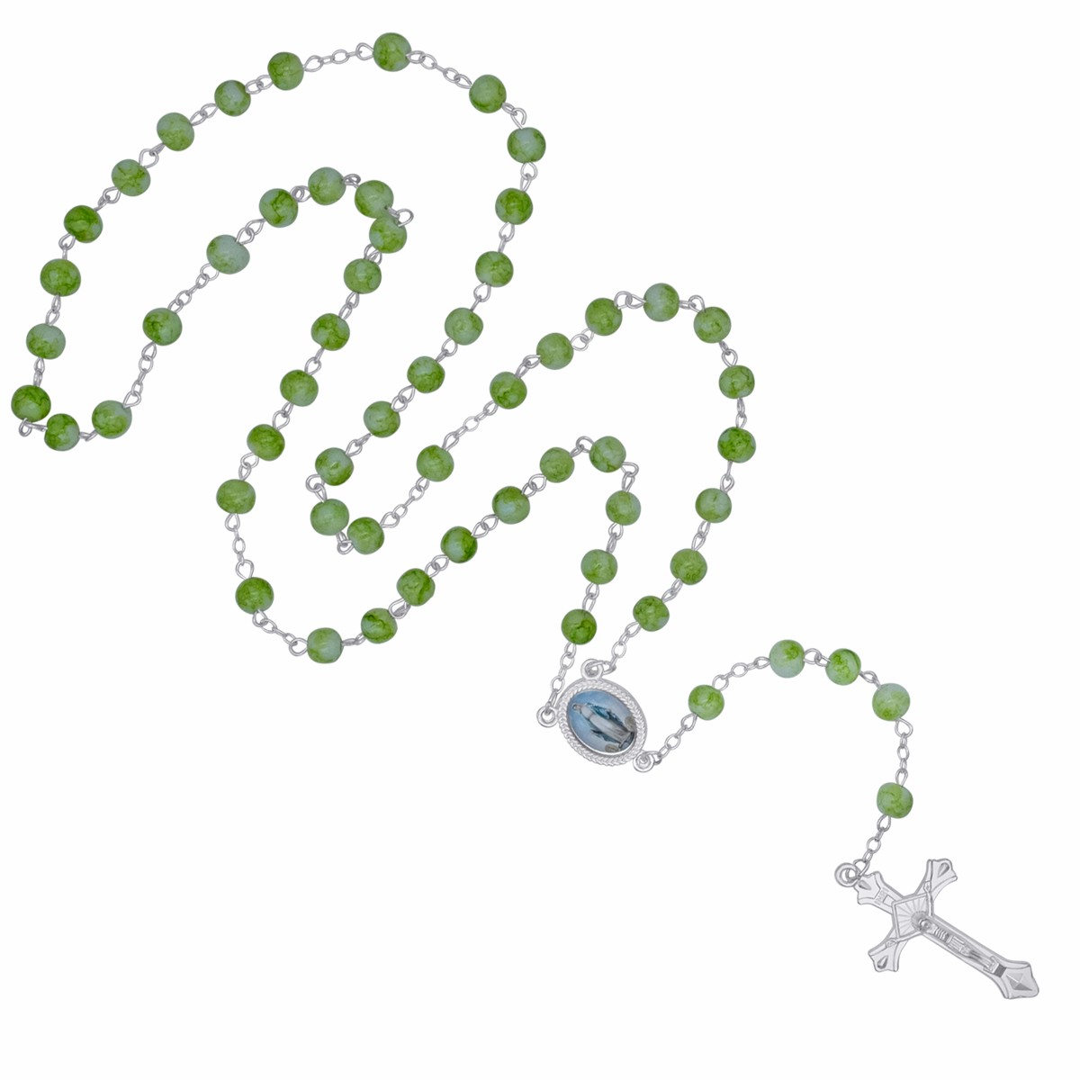GREEN MARBLE ROSARY - METAL