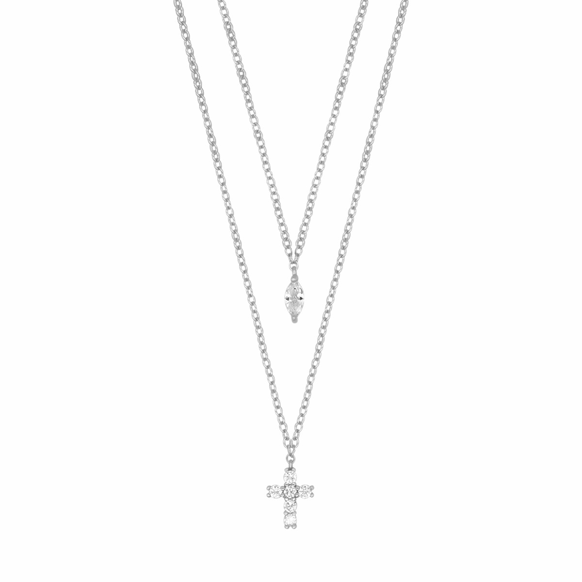 ZIRCONIA CROSS NECKLACE - SILVER