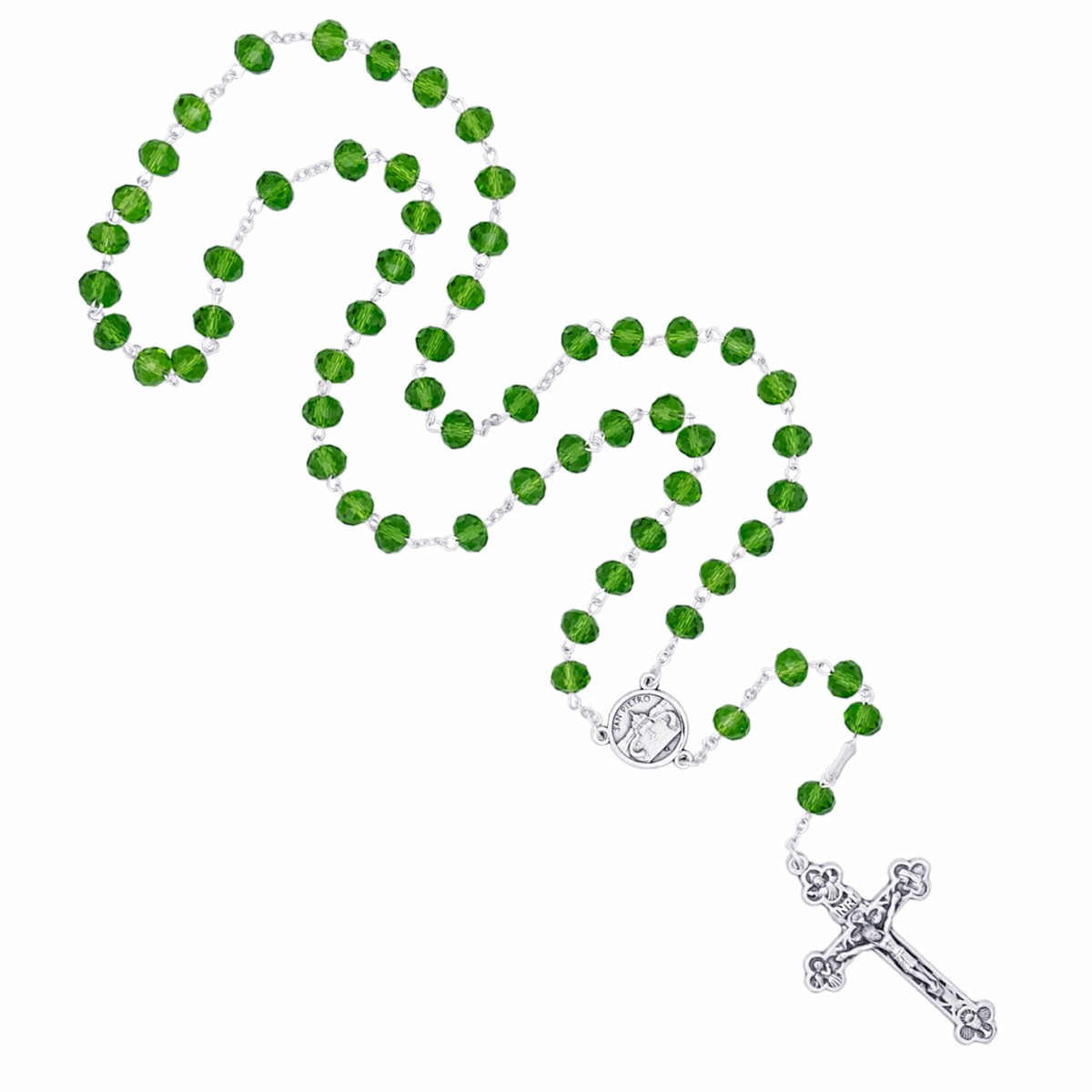 GREEN CRYSTAL ROSARY - METAL