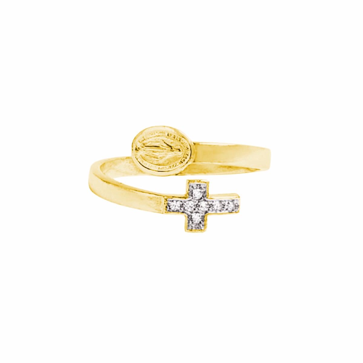 MIRACULOUS MEDAL AND CROSS - RING - GOLDEN SILVER