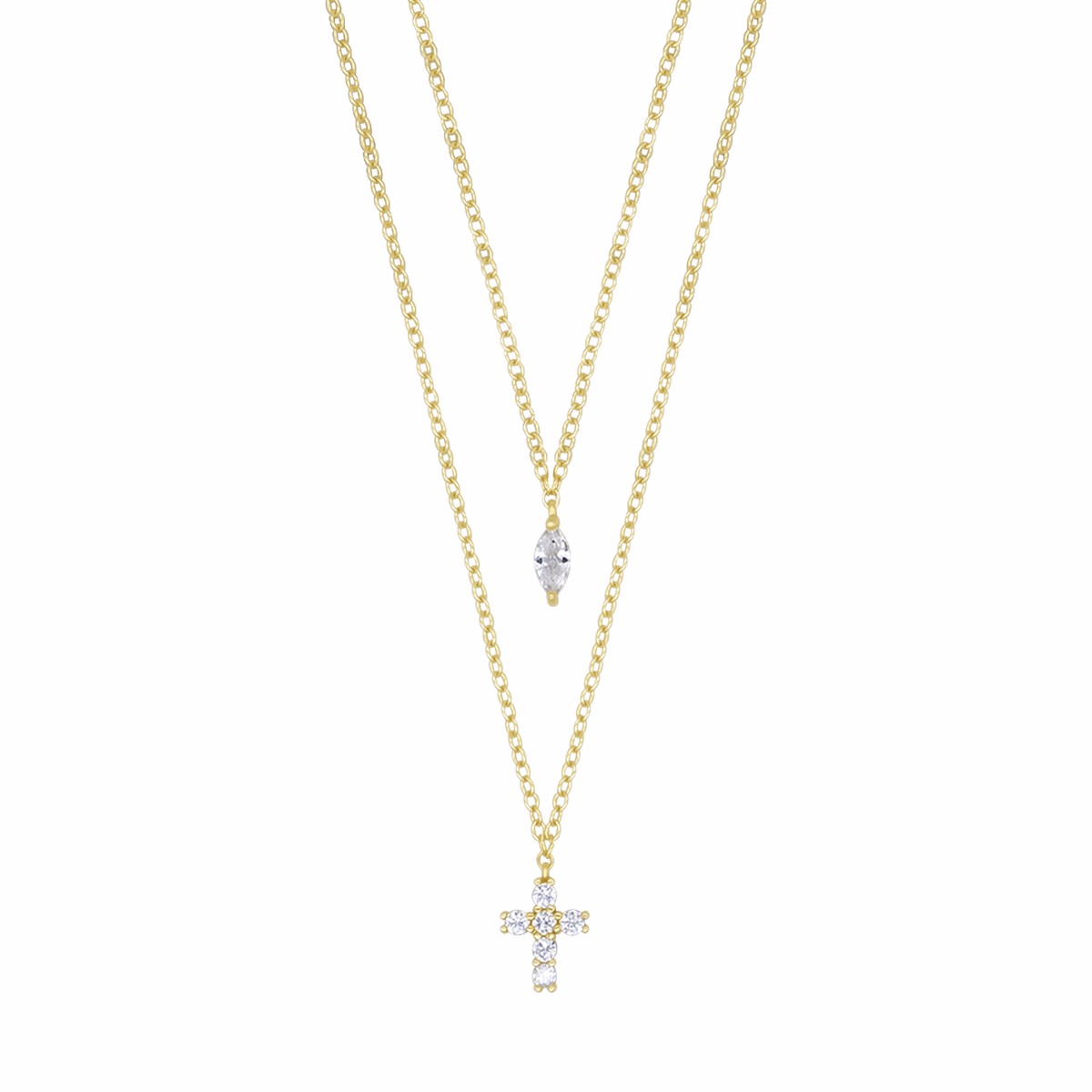 ZIRCONIA CROSS NECKLACE - GOLDEN SILVER