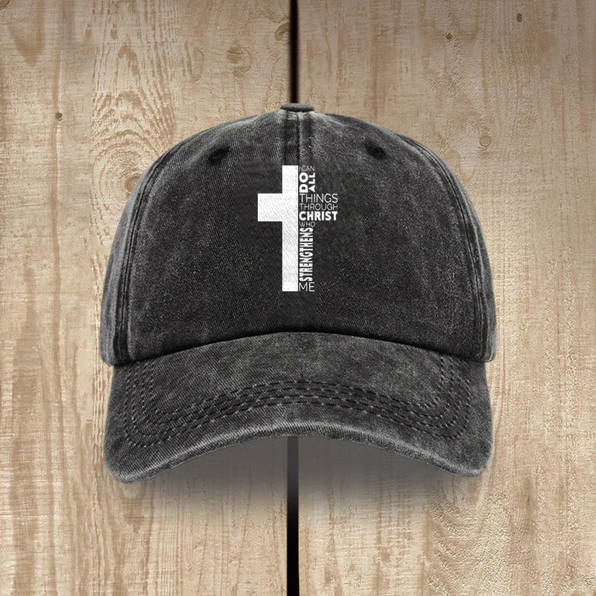 Christianartworkshop I Can Do All Things Through Christ Cross Shaped Scripture Washed Baseball Cap