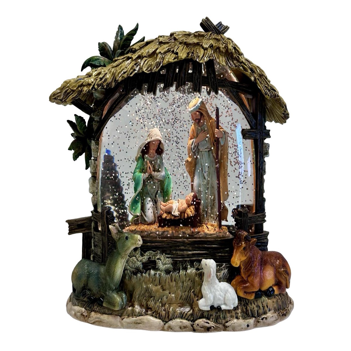 LED Holy Family Nativity Scene With Water Spinning