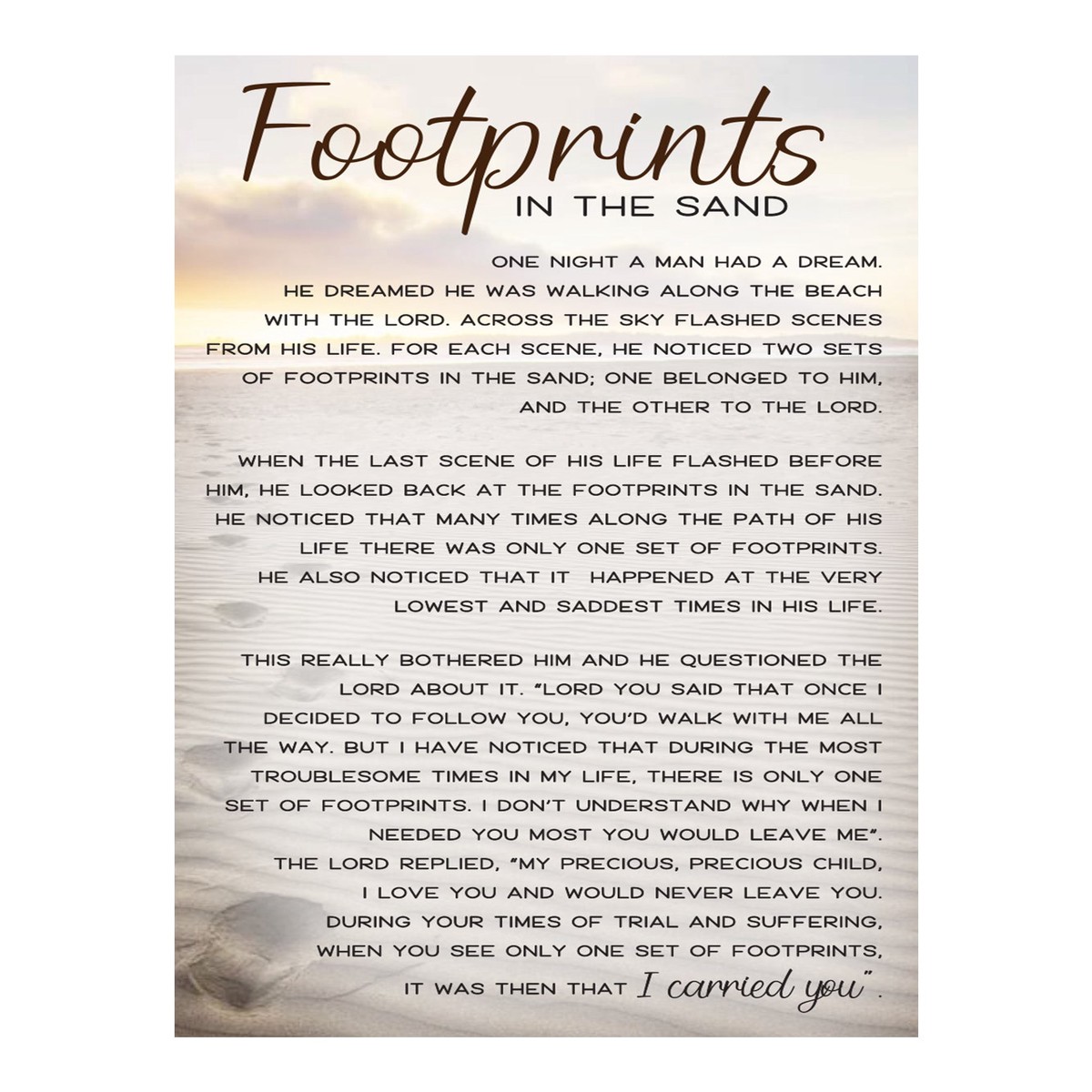 'Footprints In The Sand' Themed Holy Cards