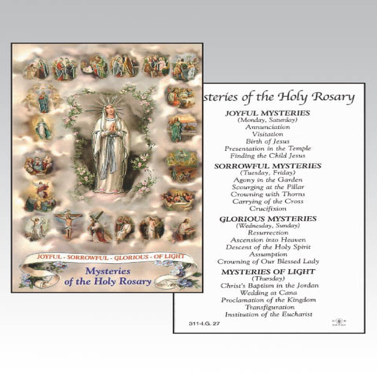 OL Lourdes Holy Card With Mysteries