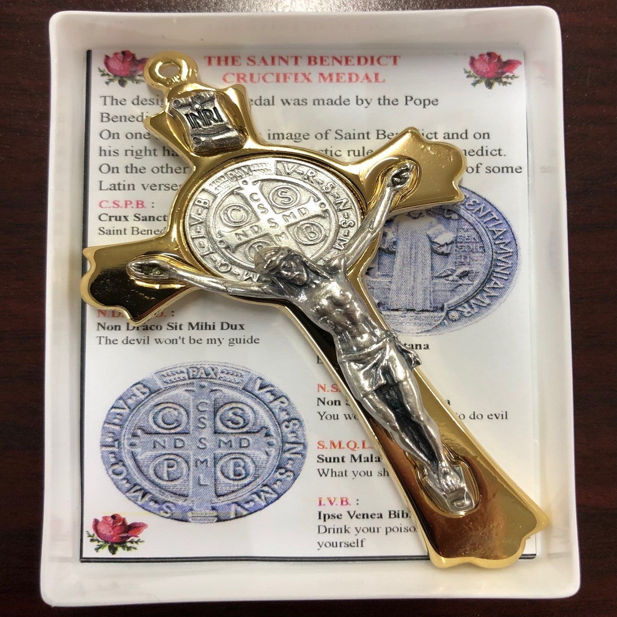 Large Gold St. Benedict Crucifix on Cord