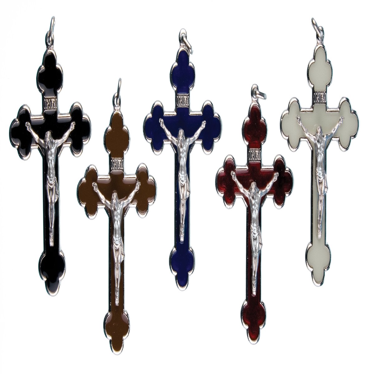 Red Enamel and Silver Metal Crucifix - Large 3"