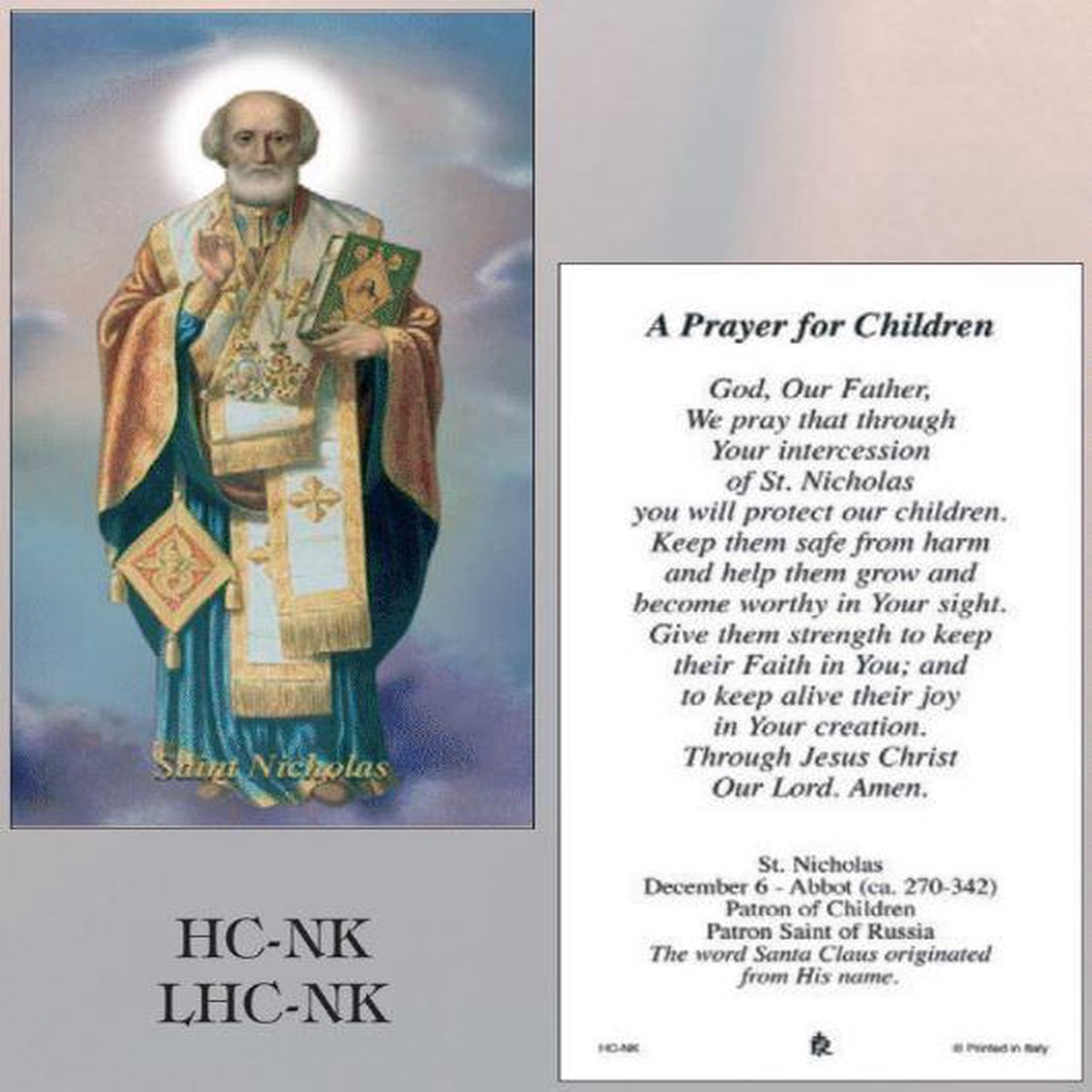 St. Nicholas Paper Holy Card