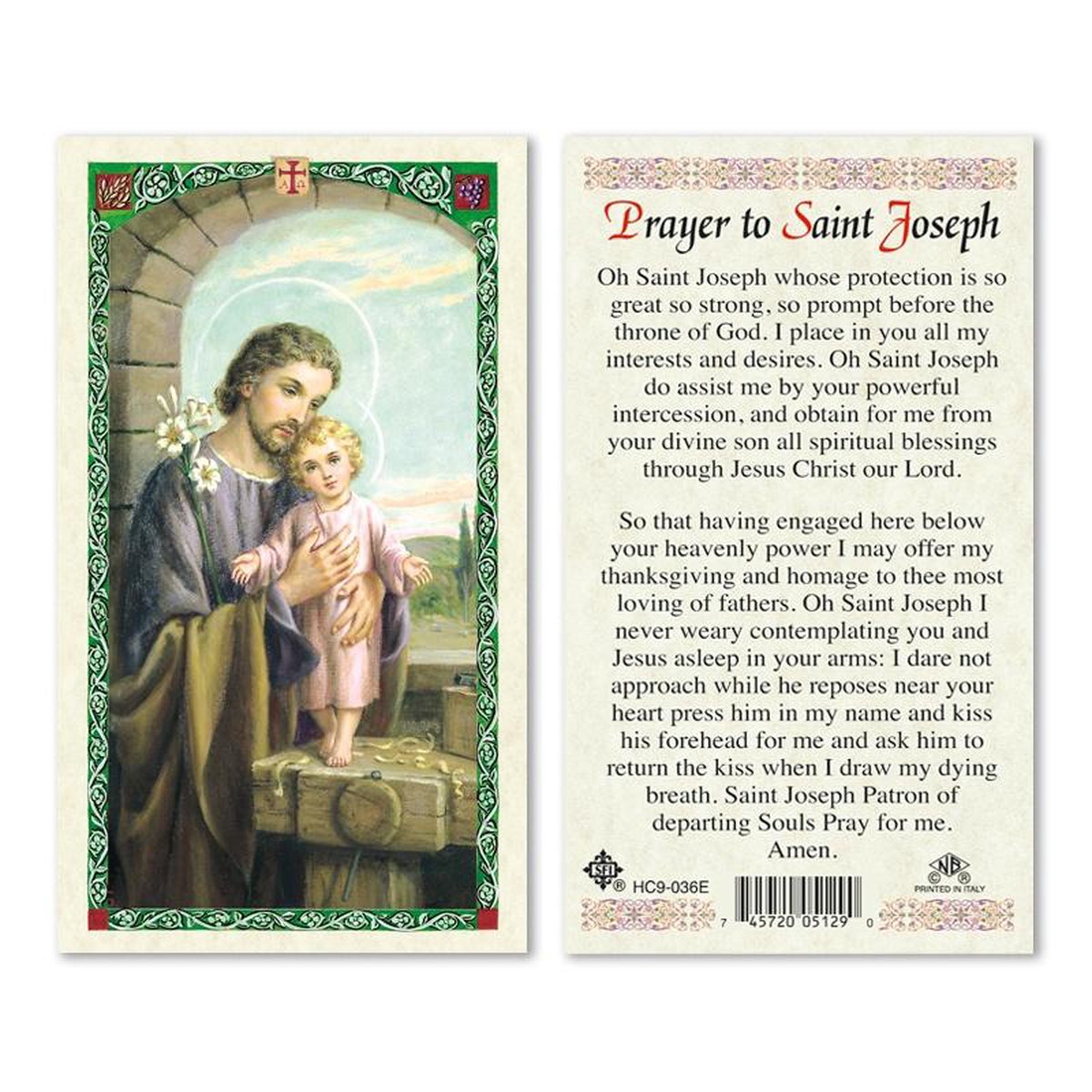 St. Joseph Laminated Holy Card