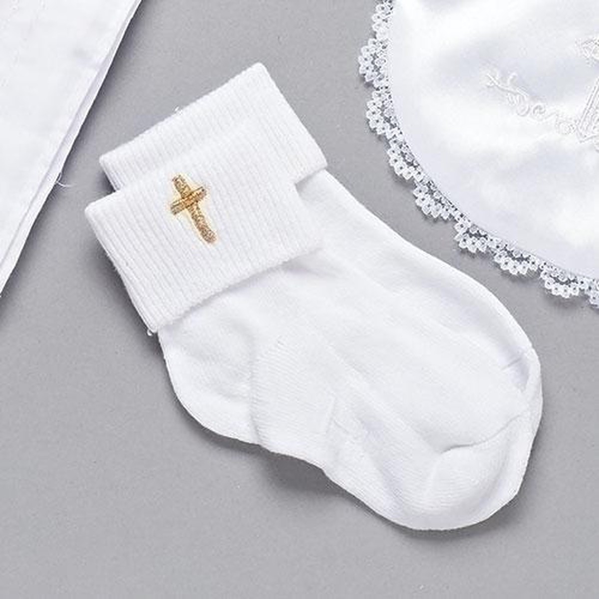Gold Cross Baptism Socks
