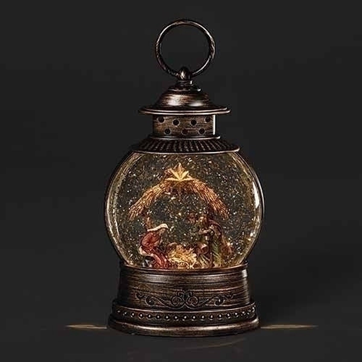 Round Swirl Lantern with Holy Family