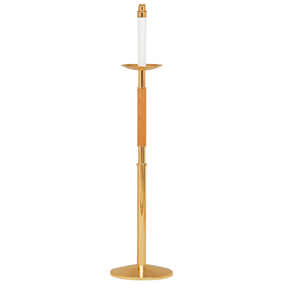 Oak and Brass Processional Candlestick 44"