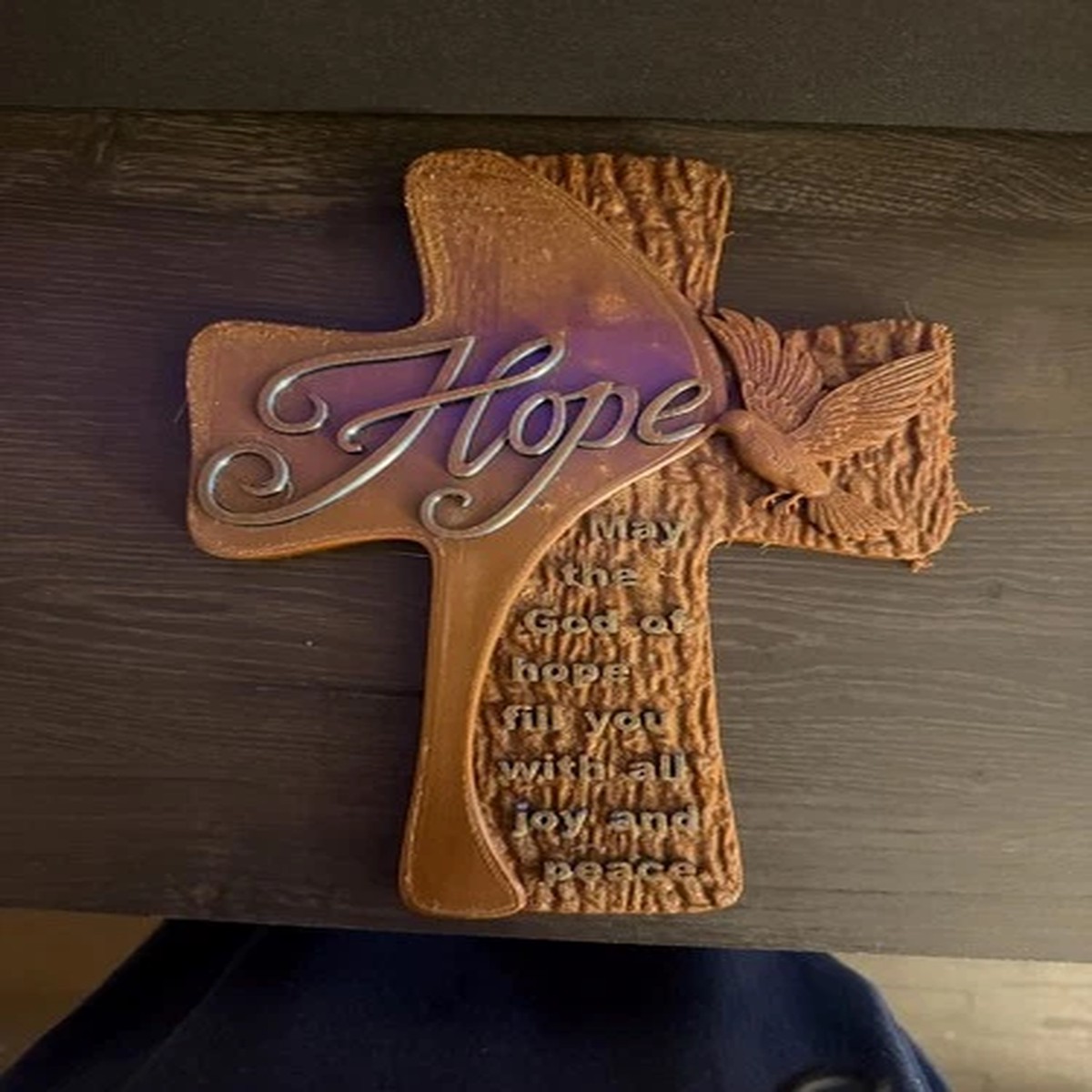 3D Printed Wood Look Cross Wall Decor | Hope, Dove, Scripture (9x7.5)