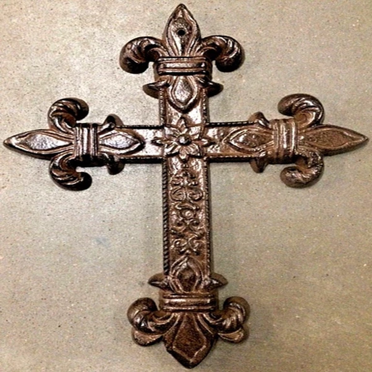 Large FLEUR DE LIS CROSS Antique Brown Patina Finish for wall mounting 9" x 12"