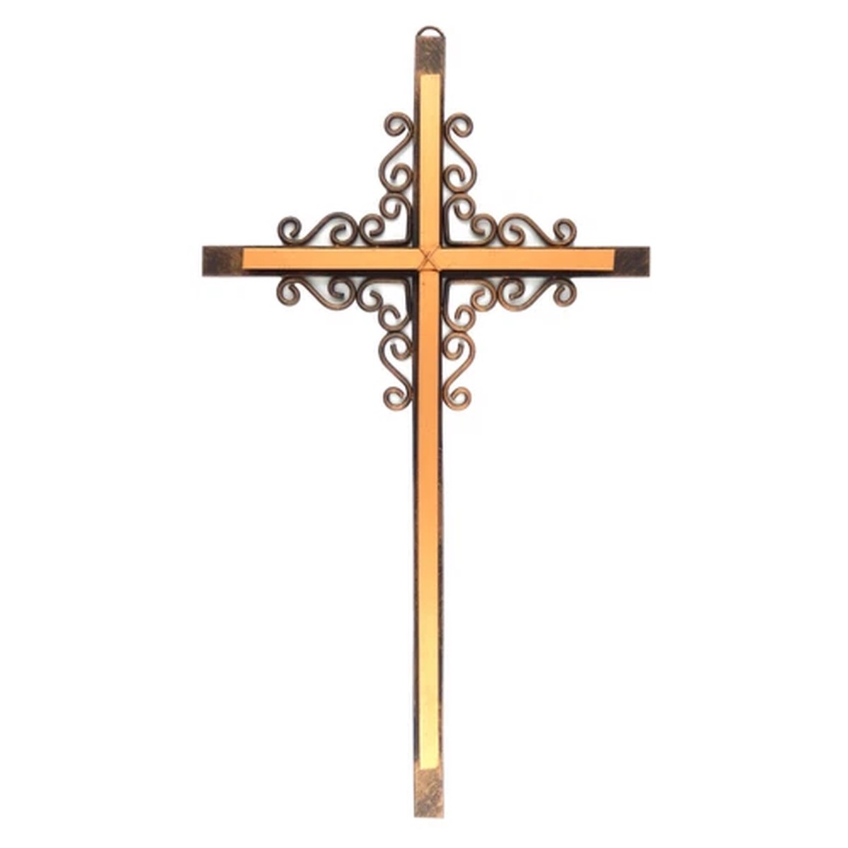 Layered Metal Scrolls Decorative Wall Cross Rustic Copper Finish 15.5 in Tall