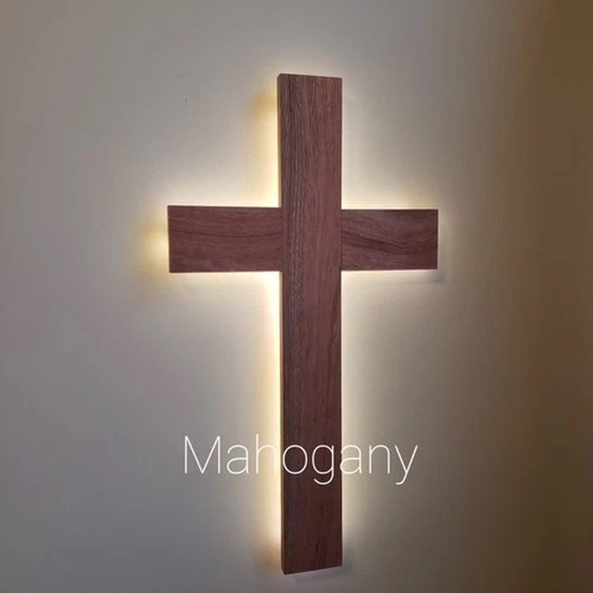 Mahogany Handcrafted 27.5 Wooden Wall Cross Backlit Remote Control