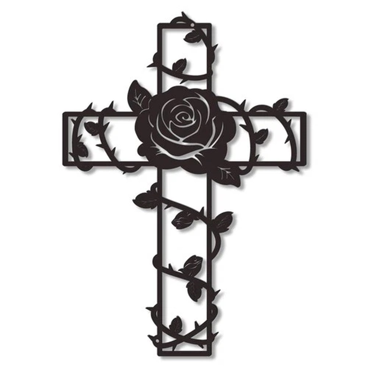 Zzbakress Metal Rose Cross Wall Decor Unique Elegant Black Cross Wall Art Mod...