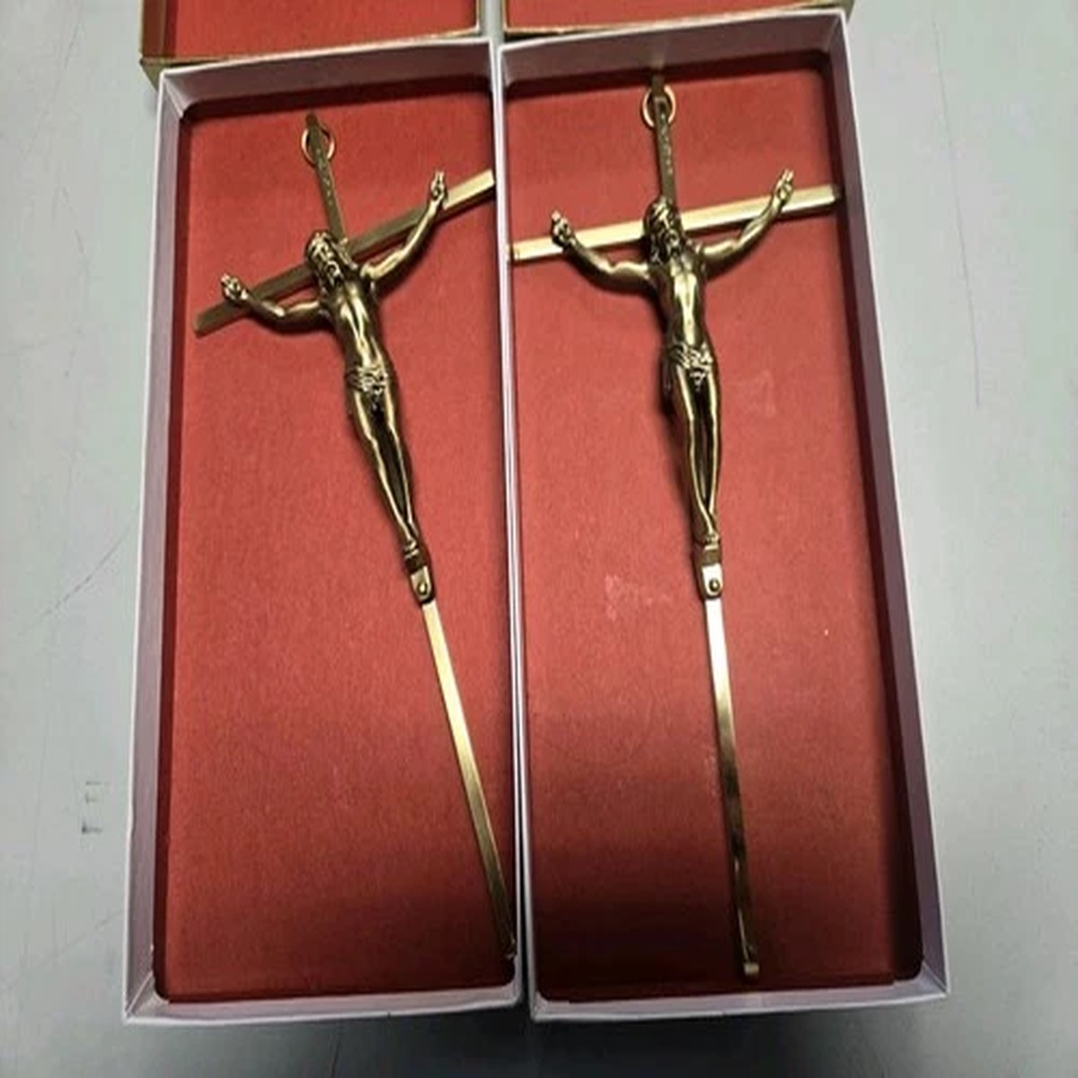 (2) 1970s Brass Cross Crucifix Wall Hanging INRI 10 Vintage