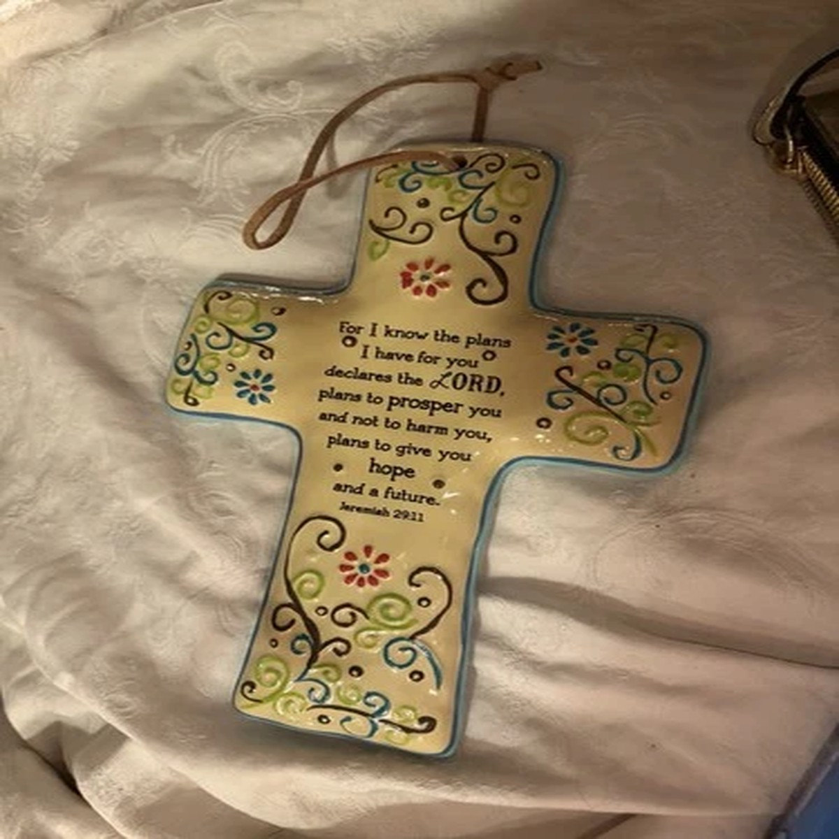 ## Beautiful Glazed Ceramic "Jeremiah 29:11" Wall Hanging Cross Plaque