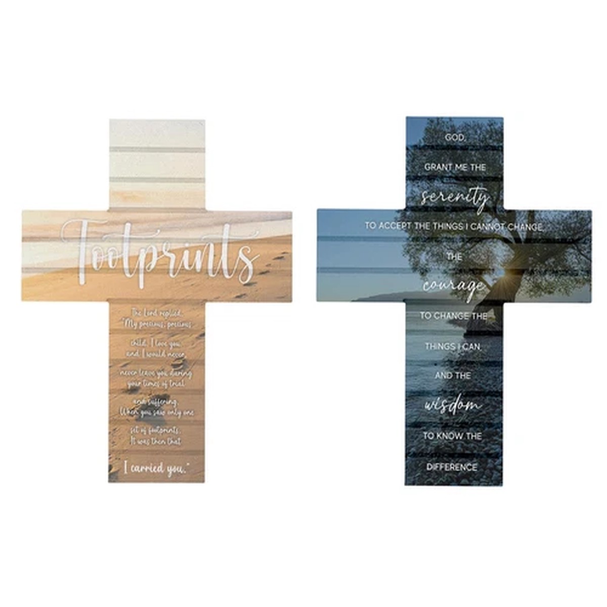 "Footprints" & Serenity Prayer Plank Look Wall Crosses 10" H Catholic Home Gift