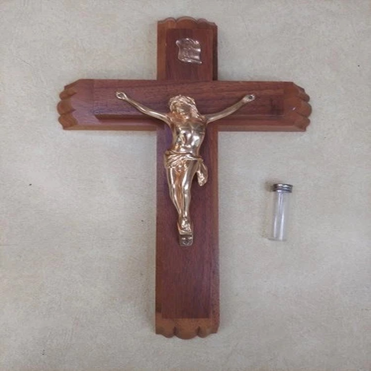 Vintage Wall Crucifix Catholic Last Rites 12" Wooden Cross Sick Call